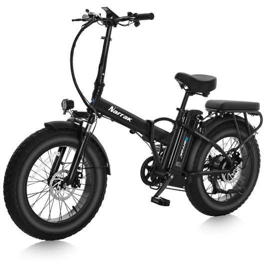 Bicicleta Elétrica Dobrável Narrak S129 Laranja StepOver, Motor Traseiro 750W Pico 1100W , Bateria 48V 13Ah 624Wh , Pneus Largos 20 x4 , Freios a Disco Duplos, Suspensão Dianteira, Transmissão SHIMANO 7 Velocidades, Velocidade Máxima 45,1 km h, Preta