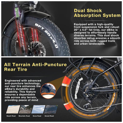Bicicleta Elétrica Dobrável Narrak S129 Laranja StepOver, Motor Traseiro 750W Pico 1100W , Bateria 48V 13Ah 624Wh , Pneus Largos 20 x4 , Freios a Disco Duplos, Suspensão Dianteira, Transmissão SHIMANO 7 Velocidades, Velocidade Máxima 45,1 km h, Preta