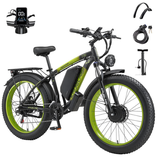 Bicicleta Elétrica KETELES Peak 4000W, Motor Duplo 2000W, Pneus 26 , Bateria 1104Wh, Freios Hidráulicos, Suspensão Completa, até 56 km h, Preto Verde