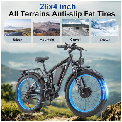 Bicicleta Elétrica KETELES Peak 4000W, Motor Duplo 2000W, Pneus 26 , Bateria 1104Wh, Freios Hidráulicos, Suspensão Completa, até 56 km h, Preto Verde