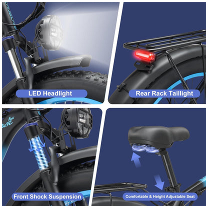Bicicleta Elétrica KETELES Peak 4000W, Motor Duplo 2000W, Pneus 26 , Bateria 1104Wh, Freios Hidráulicos, Suspensão Completa, até 56 km h, Preto Verde