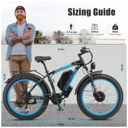 Bicicleta Elétrica KETELES Peak 4000W, Motor Duplo 2000W, Pneus 26 , Bateria 1104Wh, Freios Hidráulicos, Suspensão Completa, até 56 km h, Preto Verde