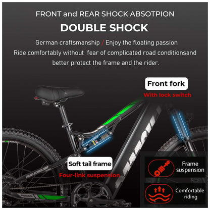 Bicicleta Elétrica Mountain Bike PASELEC GS9 750W com Bateria Removível 48V 16Ah, Freios Hidráulicos e Câmbio Shimano 8 Velocidades, Cinza Escuro