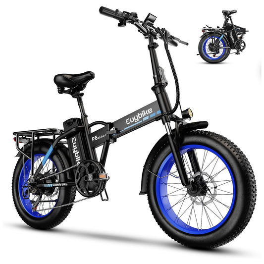 Bicicleta Elétrica Dobrável bluebiko F6B com Motor Brushless 750W Pico 1000W , Bateria Removível 48V 20Ah, Freios a Disco Duplos e Sistema de Transmissão 7 Velocidades e autonomia de 128km, Azul e Preto F6F