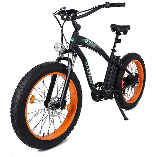 Bicicleta Elétrica ECOTRIC Hammer 750W – Bateria 48V, Pneus Largos 26x4.0, Suspensão Dupla, Freio Hidráulico, Visor LCD com USB, 7 Velocidades – Laranja (Certificada UL)