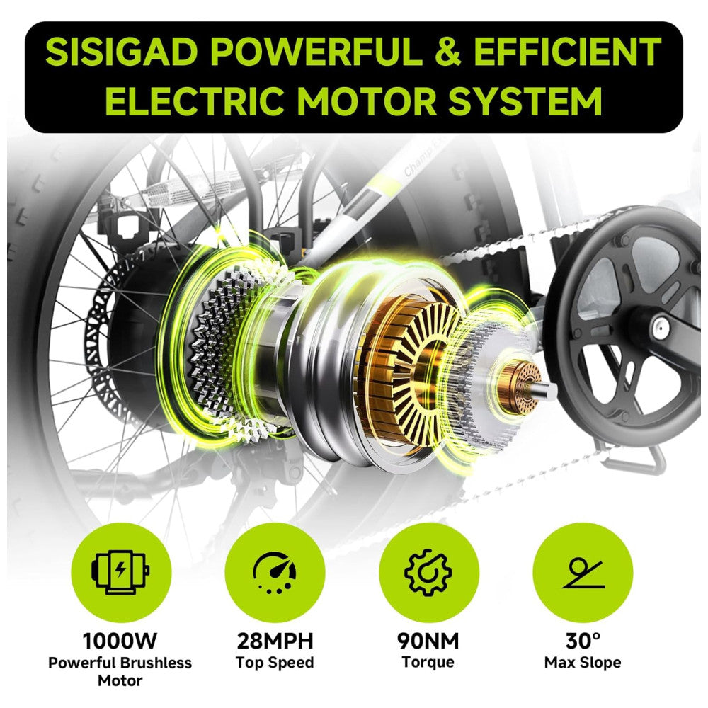 Kit com 2 Bicicletas Elétricas Dobráveis Sisigad 1500W Pico, Pneus Fat 20 x4.0, Bateria 48V 15Ah, Autonomia 96 km, 7 Velocidades, Freios a Disco, Suspensão Completa, Branco e Vermelho