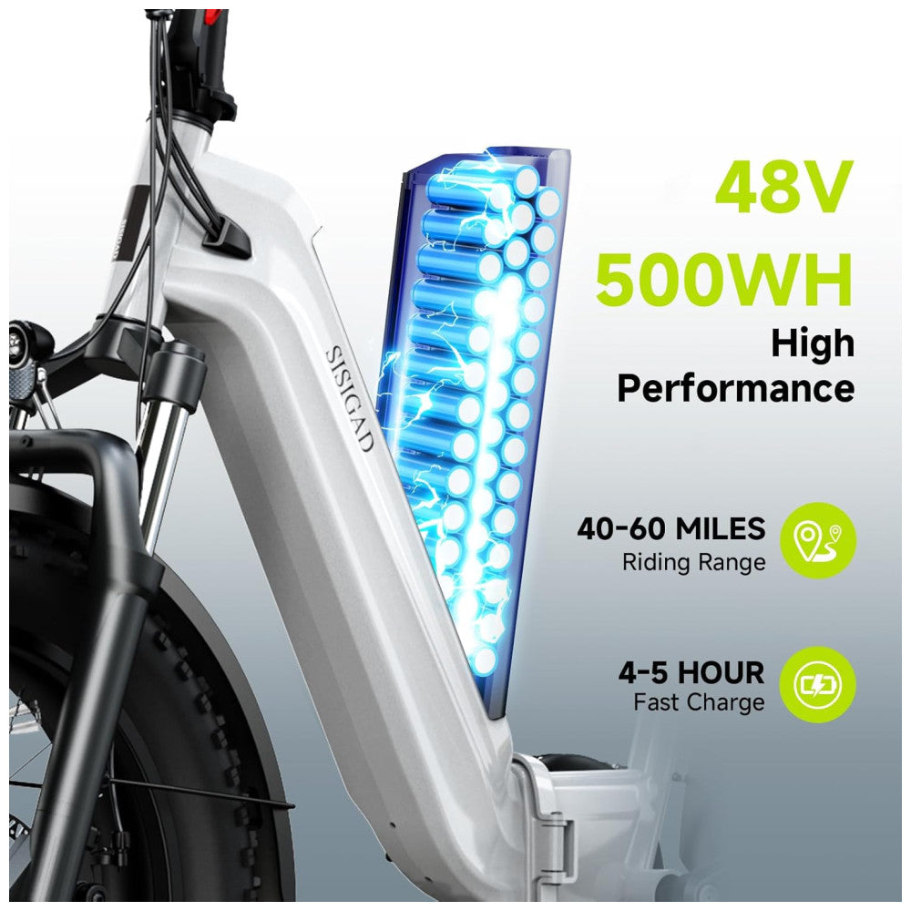 Kit com 2 Bicicletas Elétricas Dobráveis Sisigad 1500W Pico, Pneus Fat 20 x4.0, Bateria 48V 15Ah, Autonomia 96 km, 7 Velocidades, Freios a Disco, Suspensão Completa, Branco e Vermelho