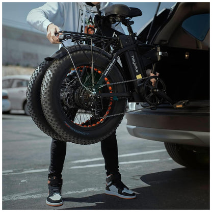 Bicicleta Elétrica Dobrável Heybike Mars 2.0 Preta | Autonomia 80 km, Velocidade 45 km/h, Motor 750W (Pico 1200W), Suspensão Total, Rodas 20", Câmbio 7V