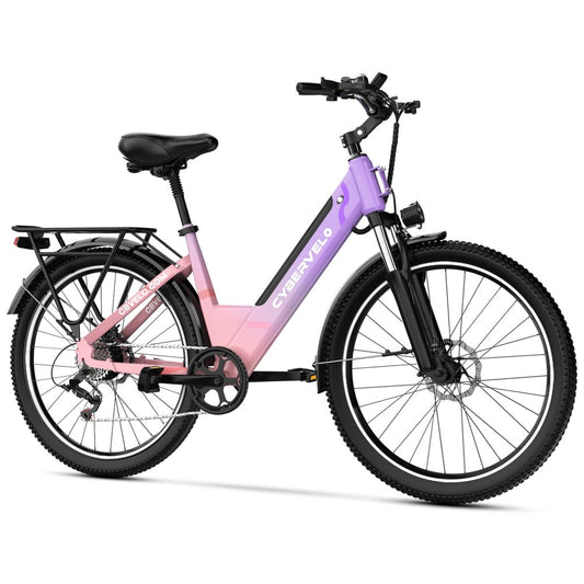 Bicicleta Elétrica Aoango 1000W Pico 7 Velocidades, Suspensão Dianteira, Tela LCD, Bateria 48V 720Wh, Até 128km de Autonomia, Gradiente Rosa e Lilás