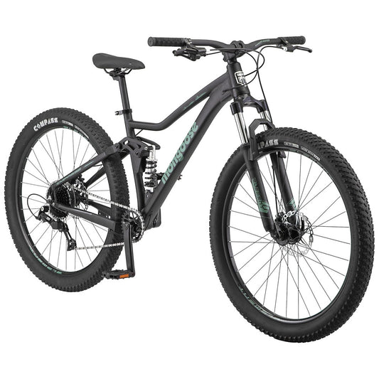 Bicicleta Mountain Bike Mongoose Impasse 1.0 – Suspensão Completa, Aro 27,5″, 7 Velocidades, Freios a Disco, Cor Matte Black