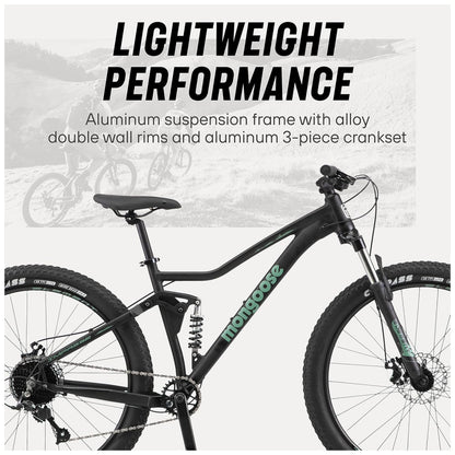 Bicicleta Mountain Bike Mongoose Impasse 1.0 – Suspensão Completa, Aro 27,5″, 7 Velocidades, Freios a Disco, Cor Matte Black
