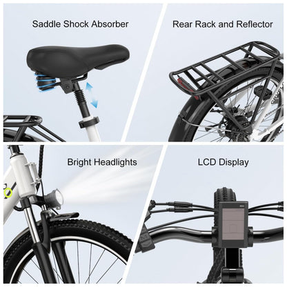 Bicicleta Elétrica Aoango 1000 Peak para Adultos, Bateria Removível 80 Milhas, 26 Polegadas, 7 Velocidades, Bike Elétrica Branca para Mulheres, Todas