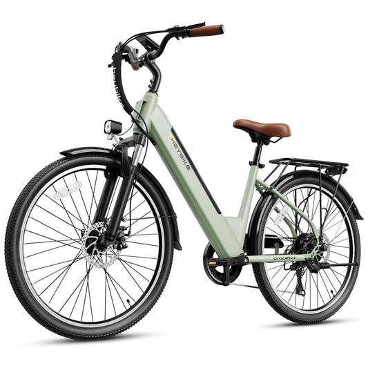 E-bike Urbana Heybike Cityscape 2.0, Motor 500W (Pico 1000W), Bateria Removível 468Wh UL, 7 Marchas, Freios a Disco 26" VERDE
