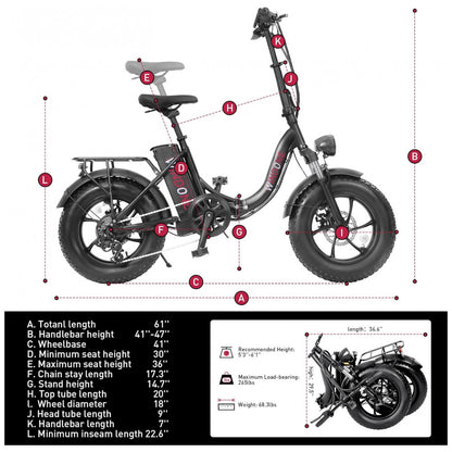 Bicicleta Elétrica para Adultos Windone S14S16, Velocidade Máxima de 31 km h, Autonomia de 4582 km PAS, Motor de Pico 750W, Dobrável, Leve, Amortecedo
