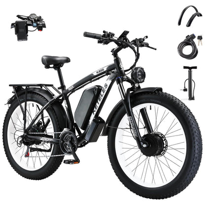 Bicicleta Elétrica KETELES Peak 4000W, Motor Duplo 2000W, Pneus 26 , Bateria 1104Wh, Freios Hidráulicos, Suspensão Completa, até 56 km h, Preta e Branca