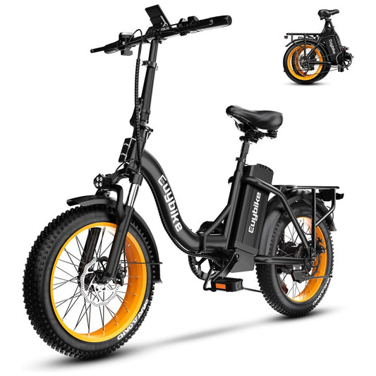 Bicicleta Elétrica Dobrável KEBIKO 750W, Bateria 48V 20Ah, Velocidade 48 km h, Suspensão Dupla, Freios a Disco, Rodas 20 , Display LCD, PRETA e LARANJA