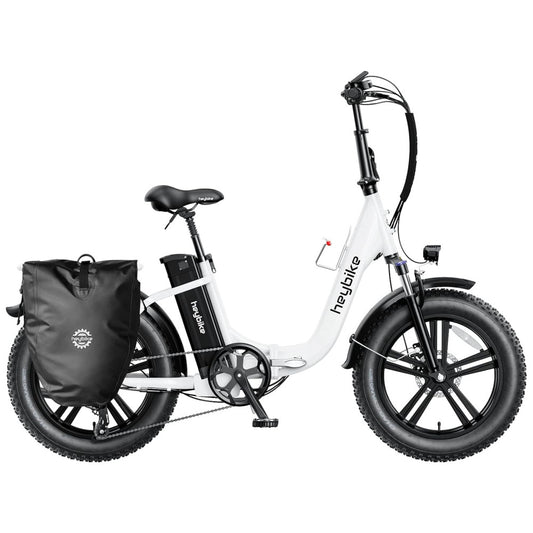 Bicicleta Elétrica Dobrável Heybike Ranger Branca | Autonomia 88 km, Velocidade 40 km/h, Pneus 20"x4", Câmbio Shimano 7V, Suspensão Frontal, Freios a Disco