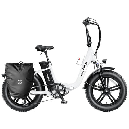 Bicicleta Elétrica Dobrável Heybike Ranger Branca Autonomia 88 km, Velocidade 40 km h, Pneus 20 x4 , Câmbio Shimano 7V, Suspensão Frontal, Freios a Disco