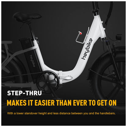 Bicicleta Elétrica Dobrável Heybike Ranger Branca Autonomia 88 km, Velocidade 40 km h, Pneus 20 x4 , Câmbio Shimano 7V, Suspensão Frontal, Freios a Disco
