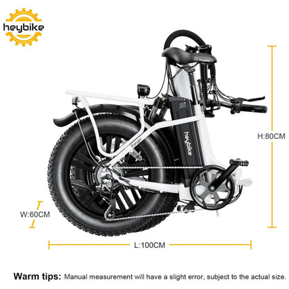 Bicicleta Elétrica Dobrável Heybike Ranger Branca Autonomia 88 km, Velocidade 40 km h, Pneus 20 x4 , Câmbio Shimano 7V, Suspensão Frontal, Freios a Disco
