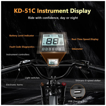 Bicicleta Elétrica Todo-o-Terreno Kebiko K6F Cinza 20" | Motor 2000W, Bateria 48V 25Ah, Freios Hidráulicos, Dobrável