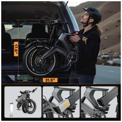 Bicicleta Elétrica Todo-o-Terreno Kebiko K6F Cinza 20" | Motor 2000W, Bateria 48V 25Ah, Freios Hidráulicos, Dobrável