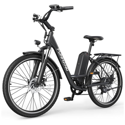 Bicicleta Elétrica Funhang EB C1 1000W com Bateria Removível 48V, 7 Velocidades e Tela LCD para Deslocamento Diário, PRETA