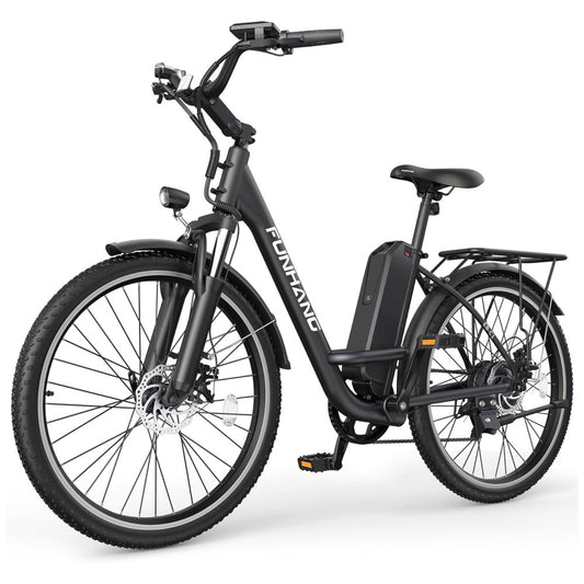 Bicicleta Elétrica Funhang EB C1 1000W com Bateria Removível 48V, 7 Velocidades e Tela LCD para Deslocamento Diário, PRETA