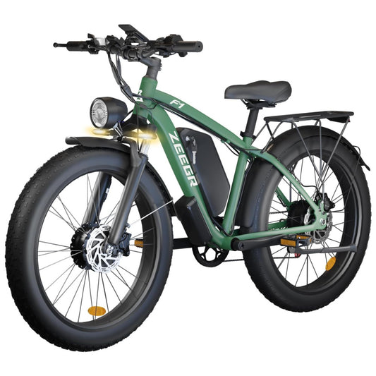 Bicicleta Elétrica ZEEGR 2000W para Adultos, Motor Duplo, Bateria 48V 22,4Ah, 96 km Autonomia, Pneus 26x4.0, Freio Hidráulico, Suspensão, 7 Marchas, 56 km h, Verde