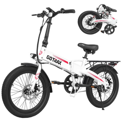Bicicleta Elétrica Dobrável Gotrax R1 Branca 20" | Motor 500W, Bateria 48V 7,8Ah, 3 Modos de Condução, Freios a Disco