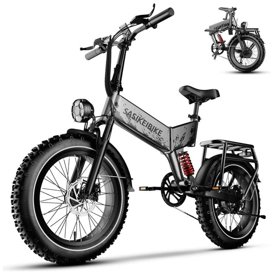 Bicicleta Elétrica Dobrável 750W Pico 1500W , 52V 20Ah, Autonomia 112 km, Rodas 20 x4 , Suspensão Dupla, 7 Marchas, Freios a Disco, LCD Colorido, Cinza