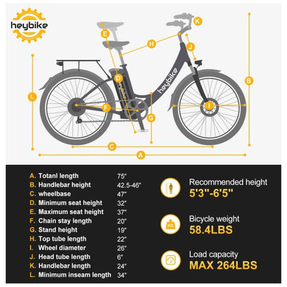 Bicicleta Elétrica Heybike Cityscape Branca Autonomia 64 km, Velocidade 37 km h, Rodas 26 , Câmbio 7 Marchas, Quadro Step Through, Freios a Disco