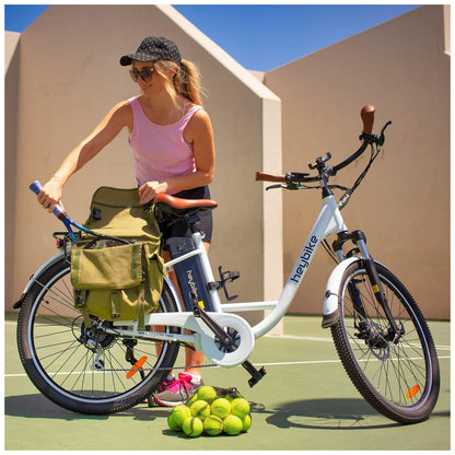 Bicicleta Elétrica Heybike Cityscape Branca Autonomia 64 km, Velocidade 37 km h, Rodas 26 , Câmbio 7 Marchas, Quadro Step Through, Freios a Disco