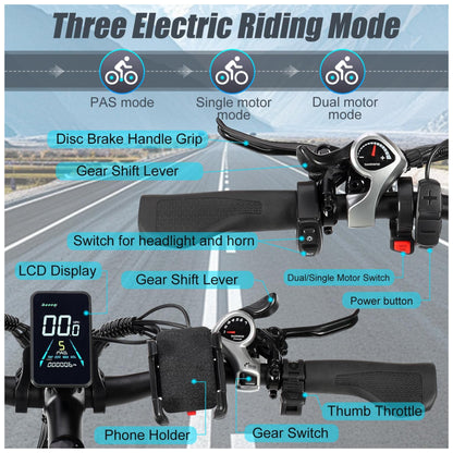Bicicleta Elétrica PHILODO H7 Ultra – Motor Brushless 5000W, Pneus Fat 26"x4", Bateria 60V 26Ah, 21 Velocidades, Freios Hidráulicos