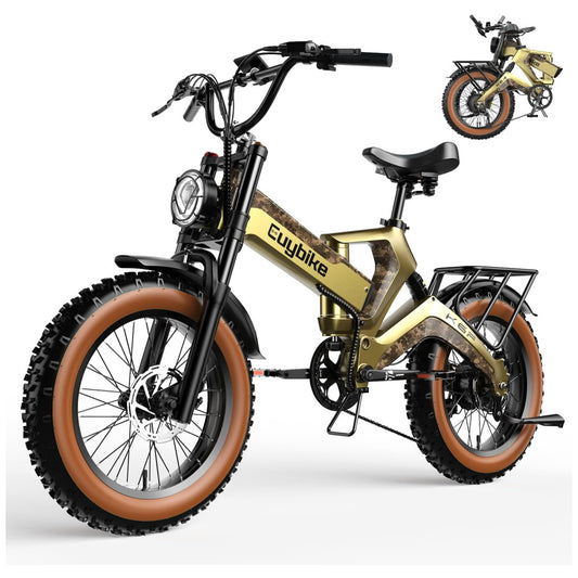 Bicicleta Elétrica Kebiko K6F Dourado 20" | Motor 2000W (Pico), Bateria 48V 25Ah, 8 Velocidades, Freios Hidráulicos