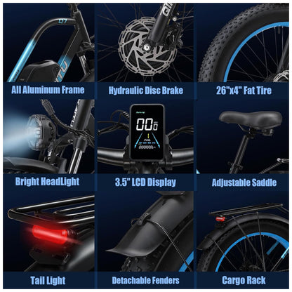 E-bike QIKAITU Q7 com Motor Duplo 2000W, Bateria 48V 23Ah UL2849, Suspensão Hidráulica e Autonomia de 96 km, Preta e Amarela