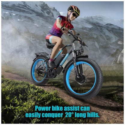 E-bike QIKAITU Q7 com Motor Duplo 2000W, Bateria 48V 23Ah UL2849, Suspensão Hidráulica e Autonomia de 96 km, Preta e Amarela