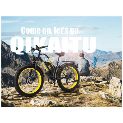 E-bike QIKAITU Q7 com Motor Duplo 2000W, Bateria 48V 23Ah UL2849, Suspensão Hidráulica e Autonomia de 96 km, Preta e Amarela