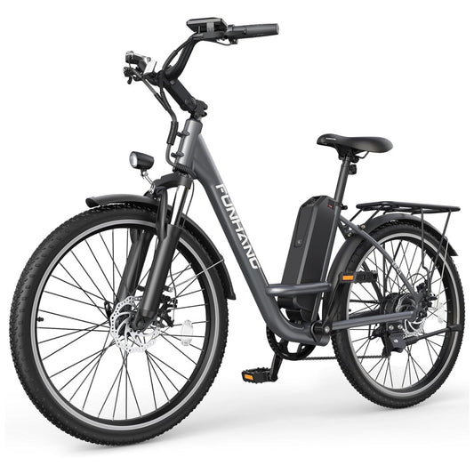 Bicicleta Elétrica Funhang EB C1 1000W com Bateria Removível 48V, 7 Velocidades e Tela LCD para Deslocamento Diário, GRAFITE