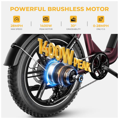 Bicicleta Elétrica Heybike Ranger S para Adultos, Dobrável com Motor de Pico de 1400W Ebike, Pneu Gordo 20 x 4.0, Bicicleta Elétrica Passo a Passo,
