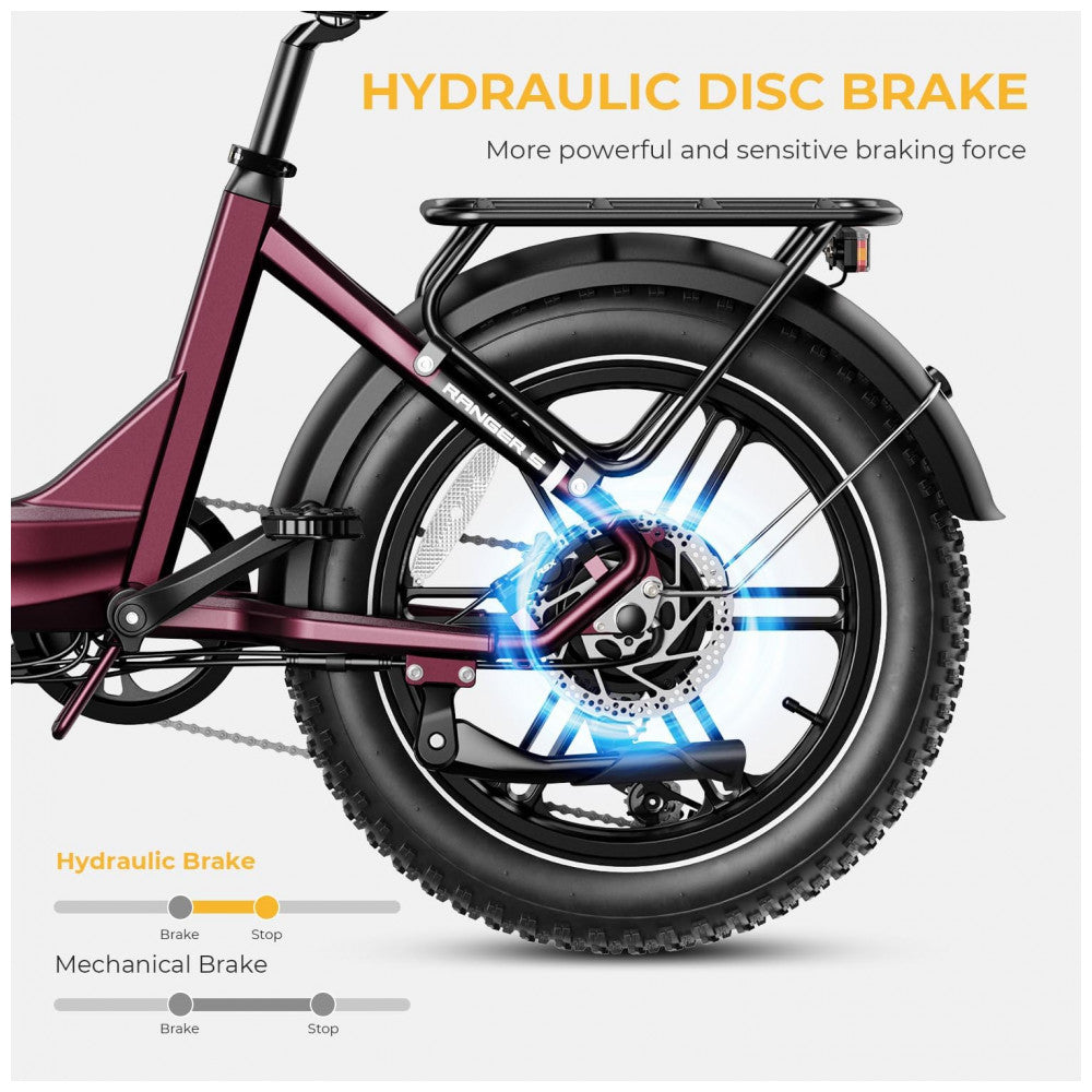Bicicleta Elétrica Heybike Ranger S para Adultos, Dobrável com Motor de Pico de 1400W Ebike, Pneu Gordo 20 x 4.0, Bicicleta Elétrica Passo a Passo,