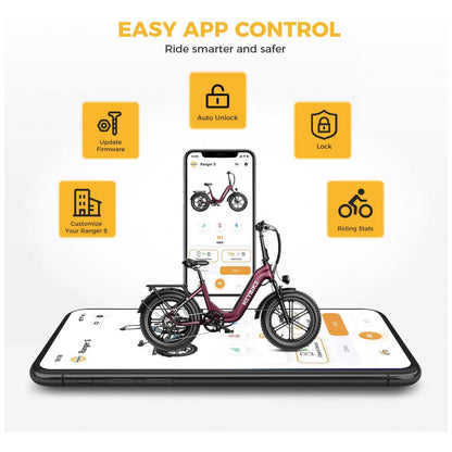 Bicicleta Elétrica Heybike Ranger S para Adultos, Dobrável com Motor de Pico de 1400W Ebike, Pneu Gordo 20 x 4.0, Bicicleta Elétrica Passo a Passo,
