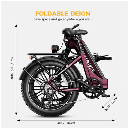 Bicicleta Elétrica Heybike Ranger S para Adultos, Dobrável com Motor de Pico de 1400W Ebike, Pneu Gordo 20 x 4.0, Bicicleta Elétrica Passo a Passo,