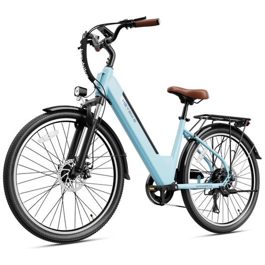 E-bike Urbana Heybike Cityscape 2.0, Motor 500W (Pico 1000W), Bateria Removível 468Wh UL, 7 Marchas, Freios a Disco 26" Azul Clássico