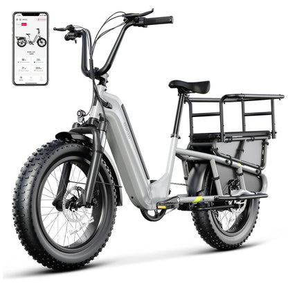 Bicicleta Elétrica 1500W Pico, Bateria 48V 15Ah, Autonomia 128 km, Pneus 20x4.0 , Freios Hidráulicos, Suspensão, 7 Marchas, Tela LCD, Até 45 km h, Cinza