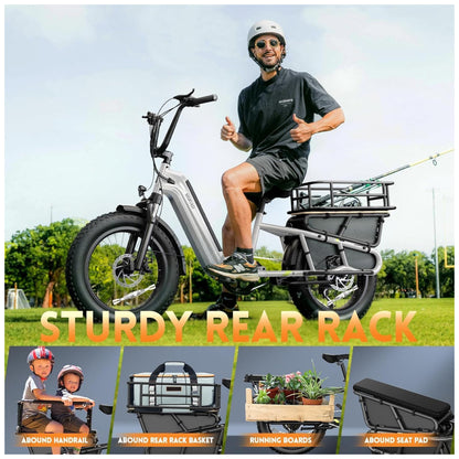 Bicicleta Elétrica 1500W Pico, Bateria 48V 15Ah, Autonomia 128 km, Pneus 20x4.0 , Freios Hidráulicos, Suspensão, 7 Marchas, Tela LCD, Até 45 km h, Cinza