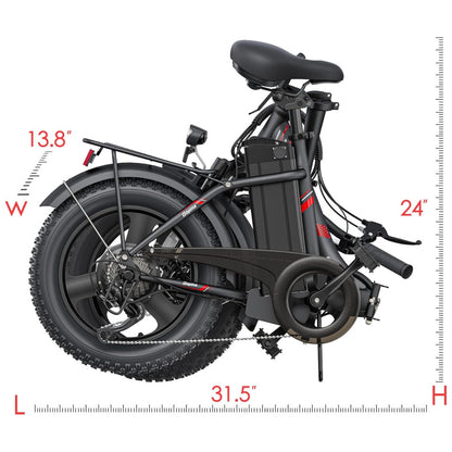 Bicicleta Elétrica Vivi Gopina UL 350W, Bateria 48V 7,8Ah, Autonomia 80 km, Quadro Degrau Baixo Dobrável, Pneus Fat 16x3.0, 7 Marchas, Tela LCD, Assistência ao Pedal, Preta e vermelho