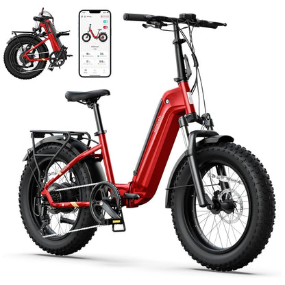 Bicicleta Elétrica Dobrável Sisigad 1500W Pico, Pneus Fat 20 x4.0, Bateria 48V 15Ah, Autonomia 96 km, 7 Velocidades, Freios a Disco, Suspensão Completa, Vermelha