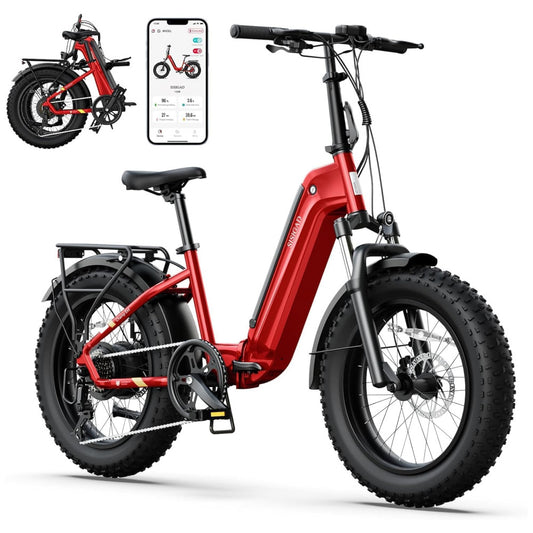 Bicicleta Elétrica Dobrável Sisigad 1500W Pico, Pneus Fat 20 x4.0, Bateria 48V 15Ah, Autonomia 96 km, 7 Velocidades, Freios a Disco, Suspensão Completa, Vermelha