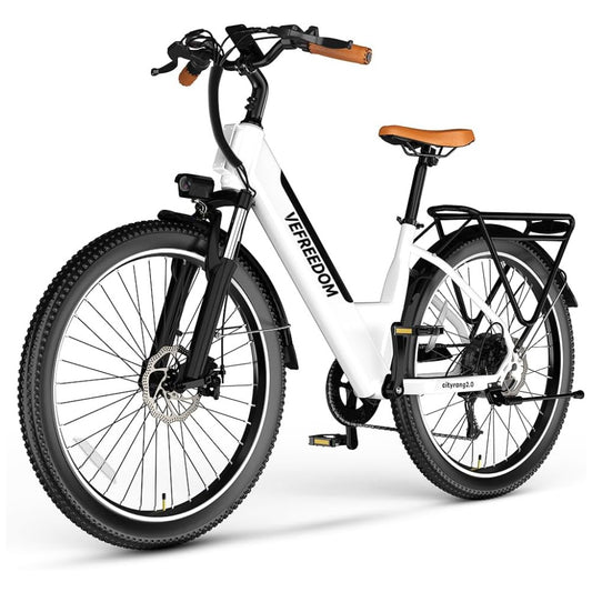 Bicicleta Elétrica Cityrang 2.0, Motor Brushless 1000W Pico, Bateria 48V 720Wh, Autonomia 112 km, Suspensão Ajustável, Freios a Disco Duplos, 7 Marchas, Tela LCD Colorida, Branca
